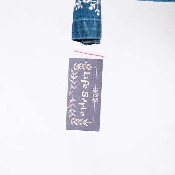 Womens Snowman Winter Holiday Embroidered Denim Jacket Corduroy Patchwork Beaded - Picture 6 of 8